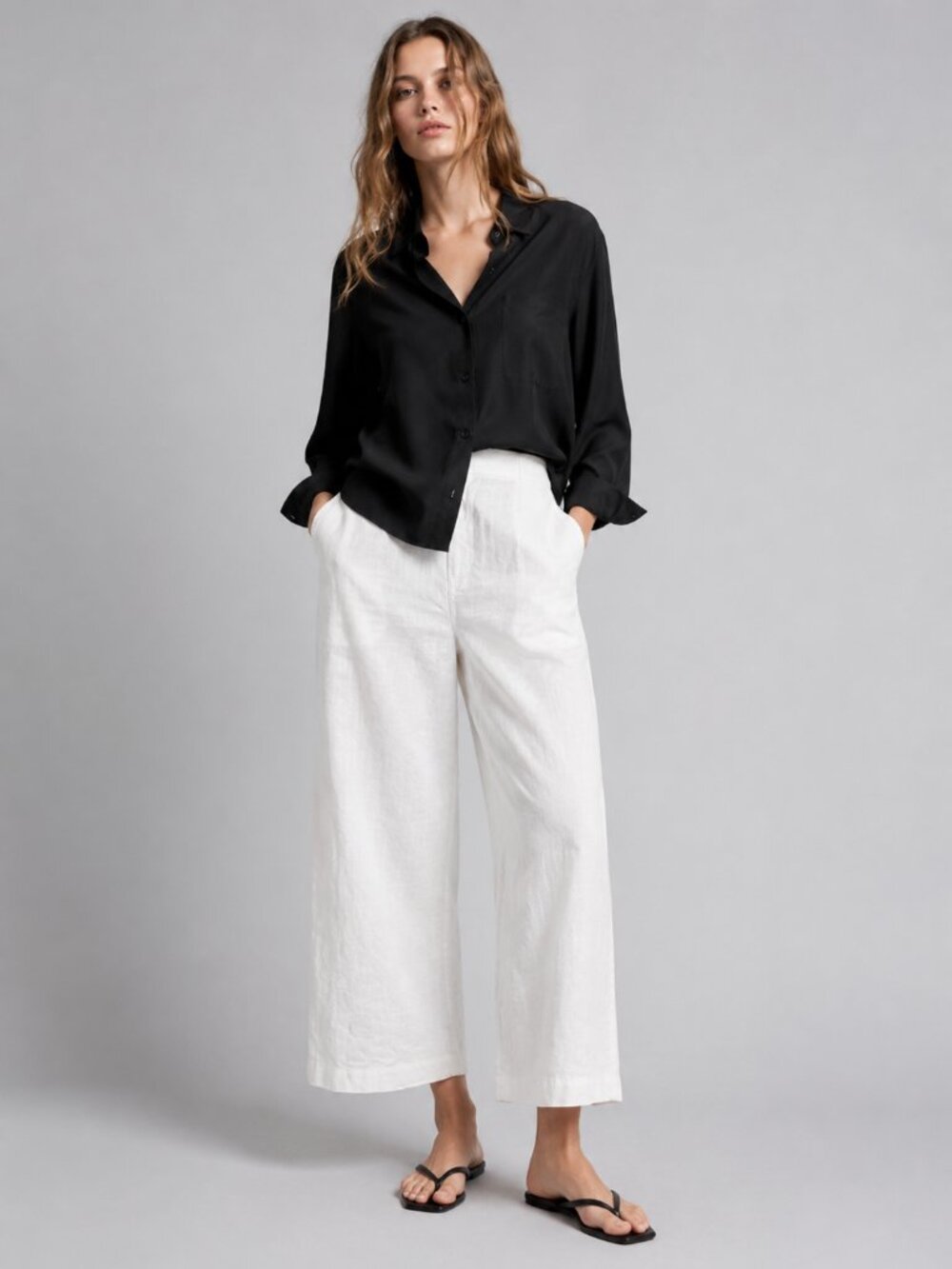Joe Fresh White Wide Leg Linen-Blend Pants